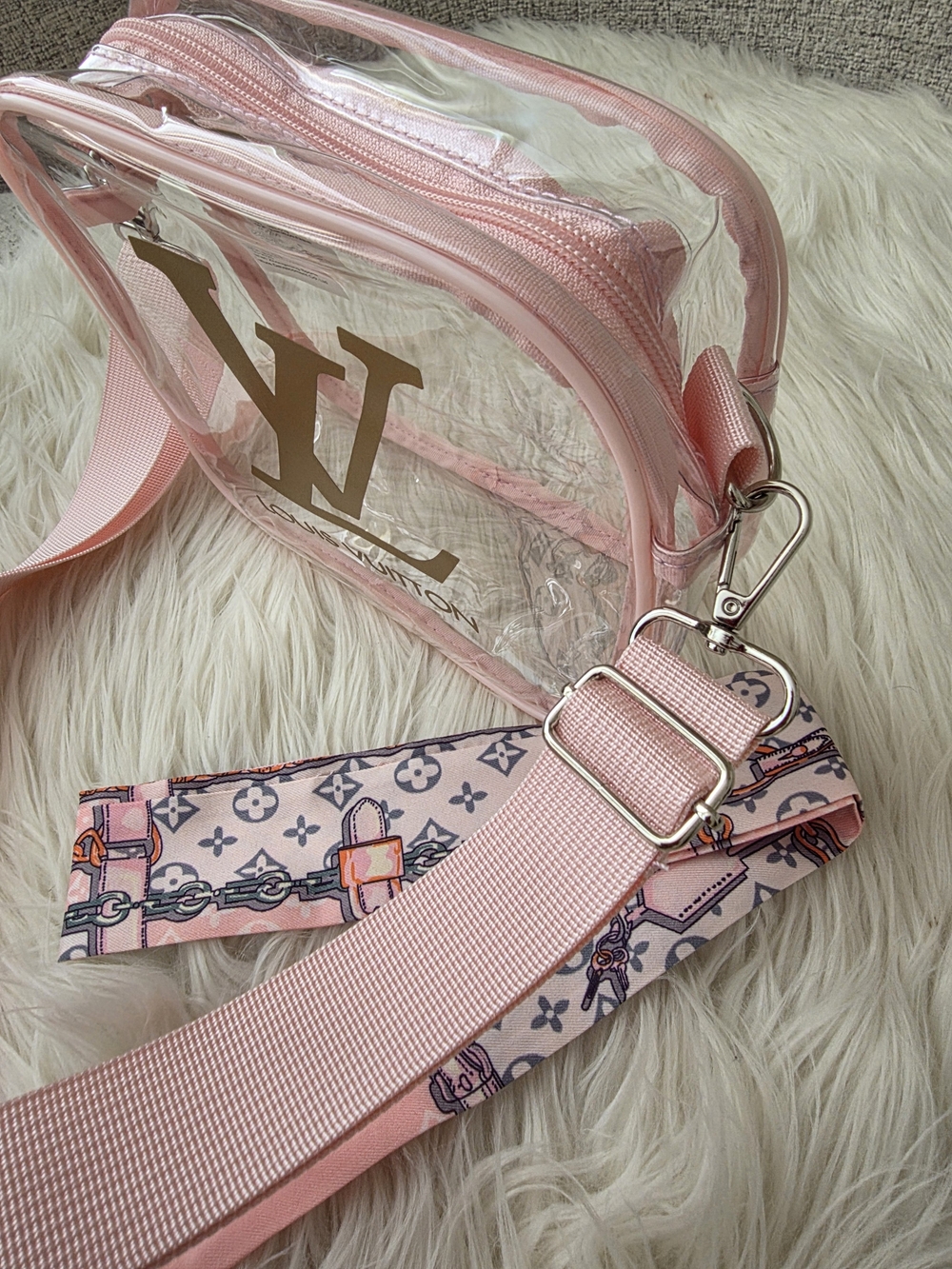 Pink Clear Crossbody Bag Stadium Bag Cosmetic Bag - Picture 3 of 9